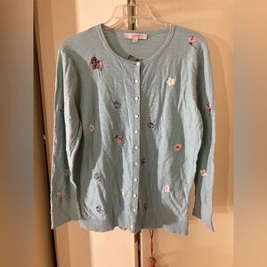 Ann Taylor LOFT - flower embroidered mint green cardigan - Large